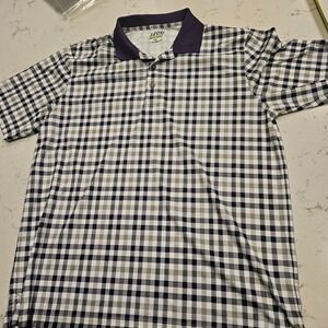 IZOD Golf Polo Shirt Mens Large Purple White Checkerboard Short Sleeve‎